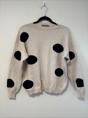 Pistache Beige Crewneck Sweater with Black Polka Dots - made in Italy